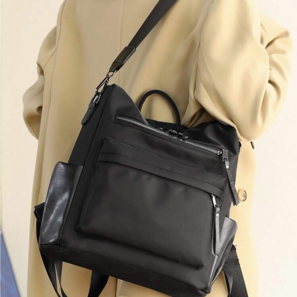 Black vegan leather and nylon  zipper detail mini backpacks - Picture 4 of 8